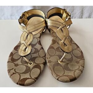 Coach Metallic Gold Sandals • Women’s 7.5 • Classic Logo "C" • Summer Chic